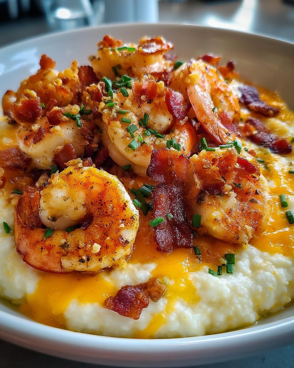 Shrimp and Grits with Crispy Bacon and Cheddar - detail 1