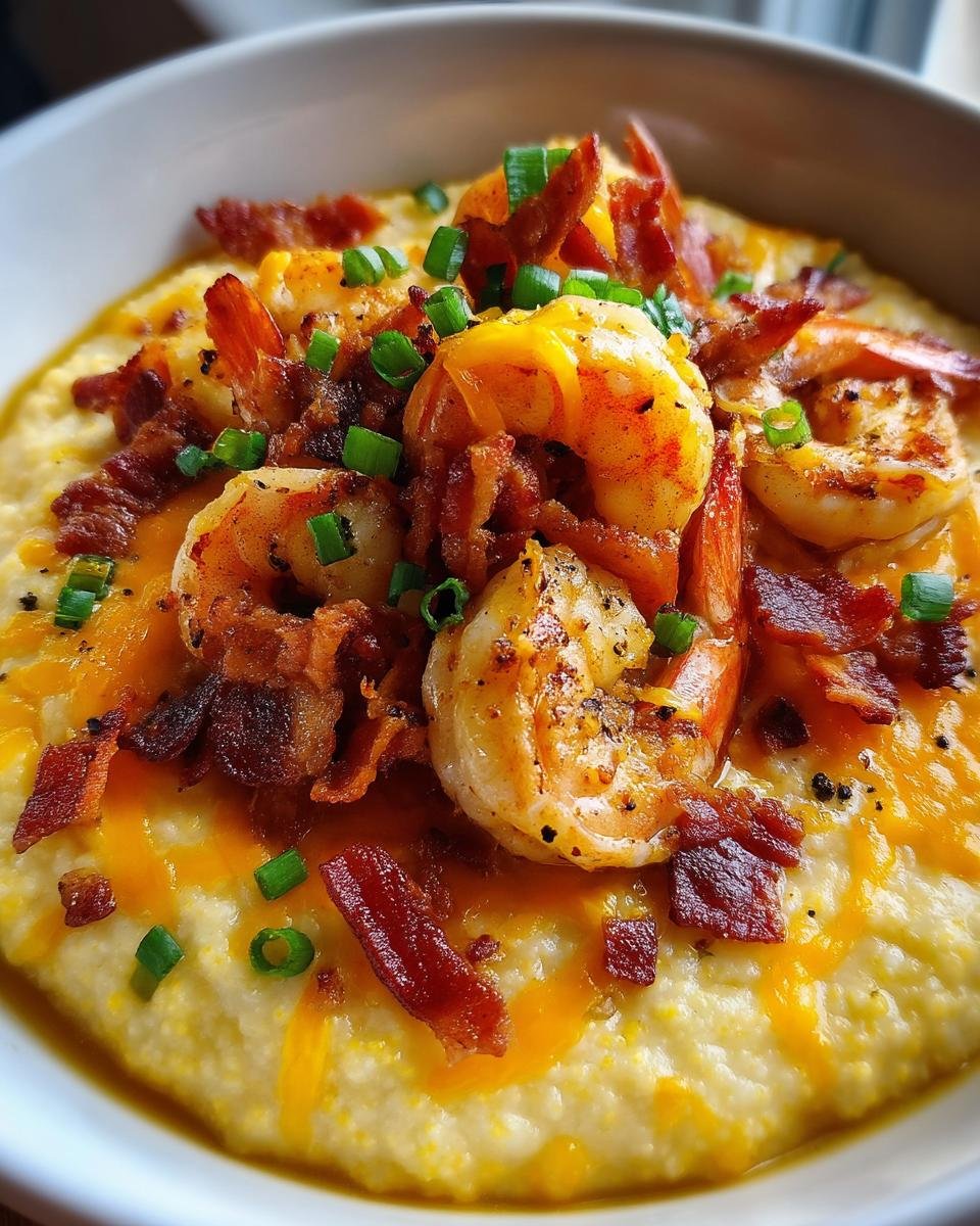 Shrimp and Grits with Crispy Bacon and Cheddar - detail 2