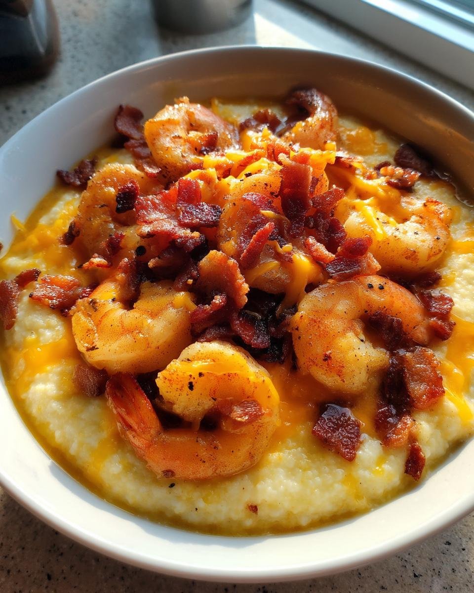 Shrimp and Grits with Crispy Bacon and Cheddar - detail 3