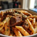 Cajun Steak Tips in Cheesy Penne Parmesan Sauce