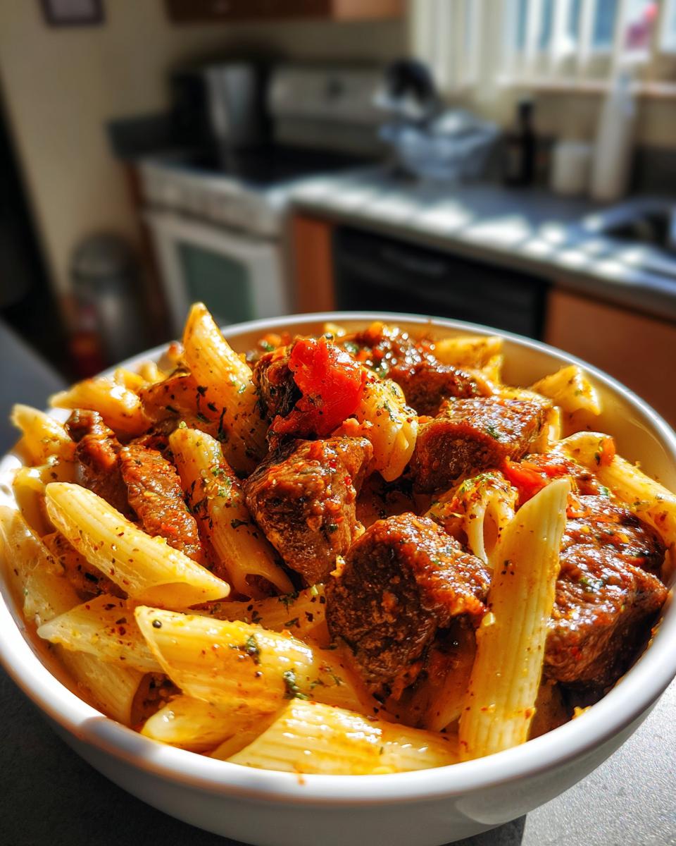 Cajun Steak Tips in Cheesy Penne Parmesan Sauce - detail 2