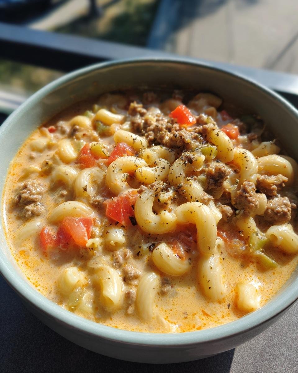 One Pot Macaroni Cheeseburger Soup - detail 2