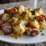 Savory Cheesy Ranch Roasted Potatoes with Smoky Sausage Skillet Bake