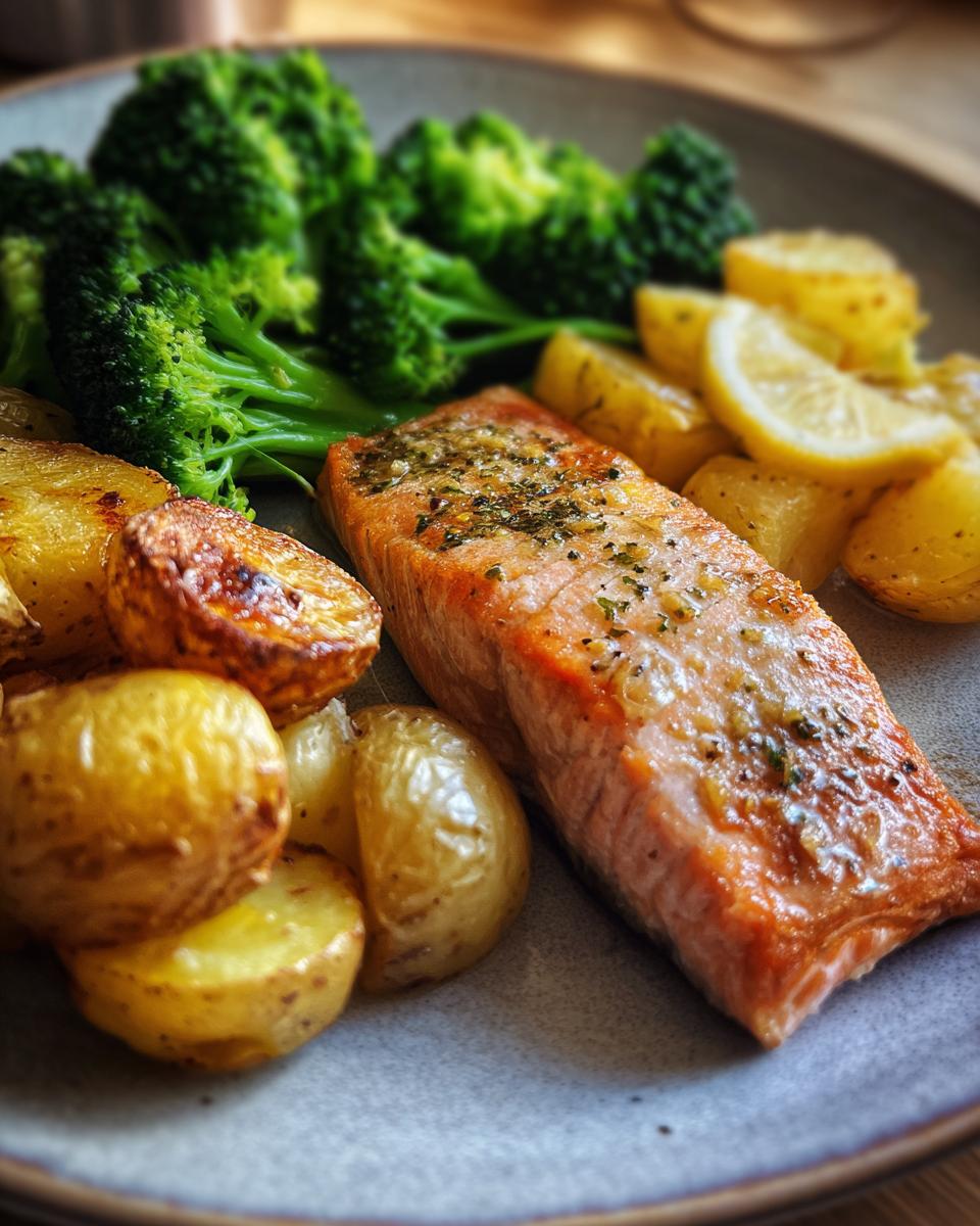 Lemon-Garlic Salmon with Roasted Potatoes and Steamed Broccoli - detail 1