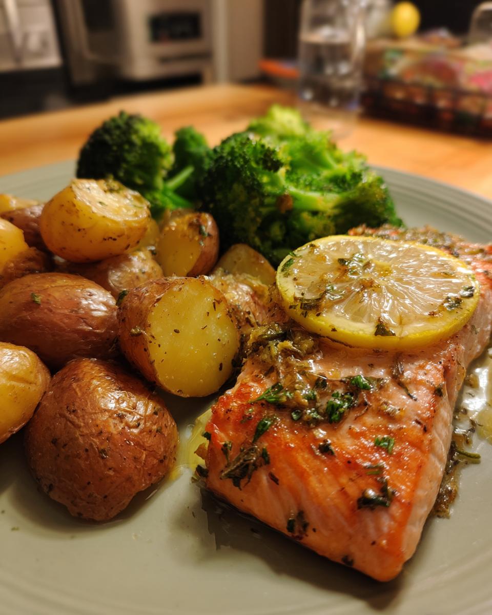 Lemon-Garlic Salmon with Roasted Potatoes and Steamed Broccoli - detail 2