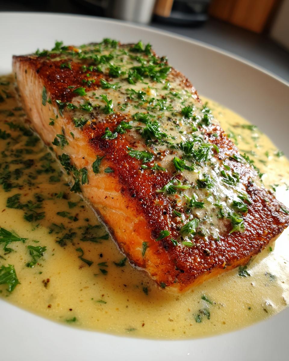 Pan-Seared Salmon with Lemon Garlic Cream Sauce for Christmas - detail 2