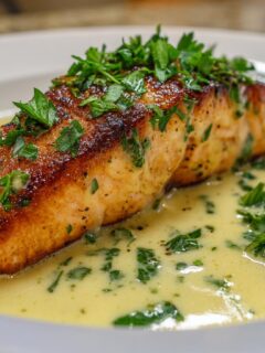Pan-Seared Salmon with Lemon Garlic Cream Sauce for Christmas