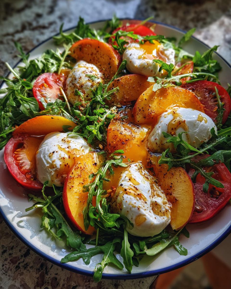 Peach Tomato Burrata Salad with Arugula and Hot Honey Dressing - detail 1
