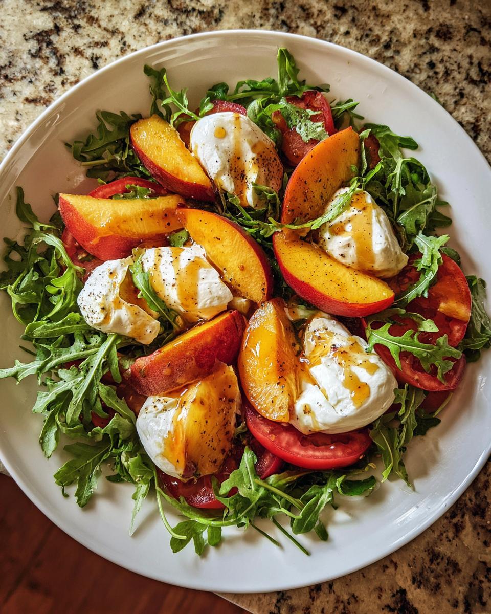 Peach Tomato Burrata Salad with Arugula and Hot Honey Dressing - detail 2