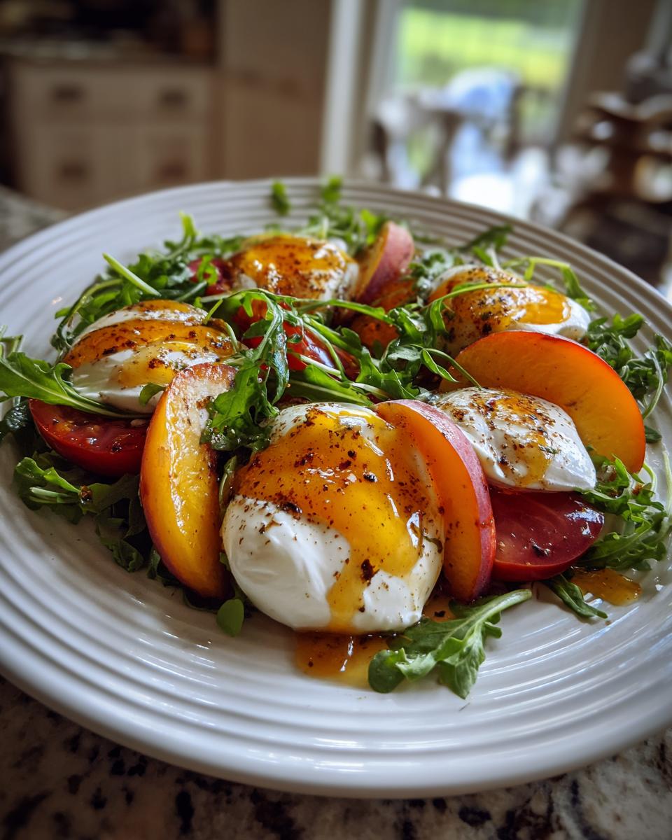 Peach Tomato Burrata Salad with Arugula and Hot Honey Dressing - detail 4