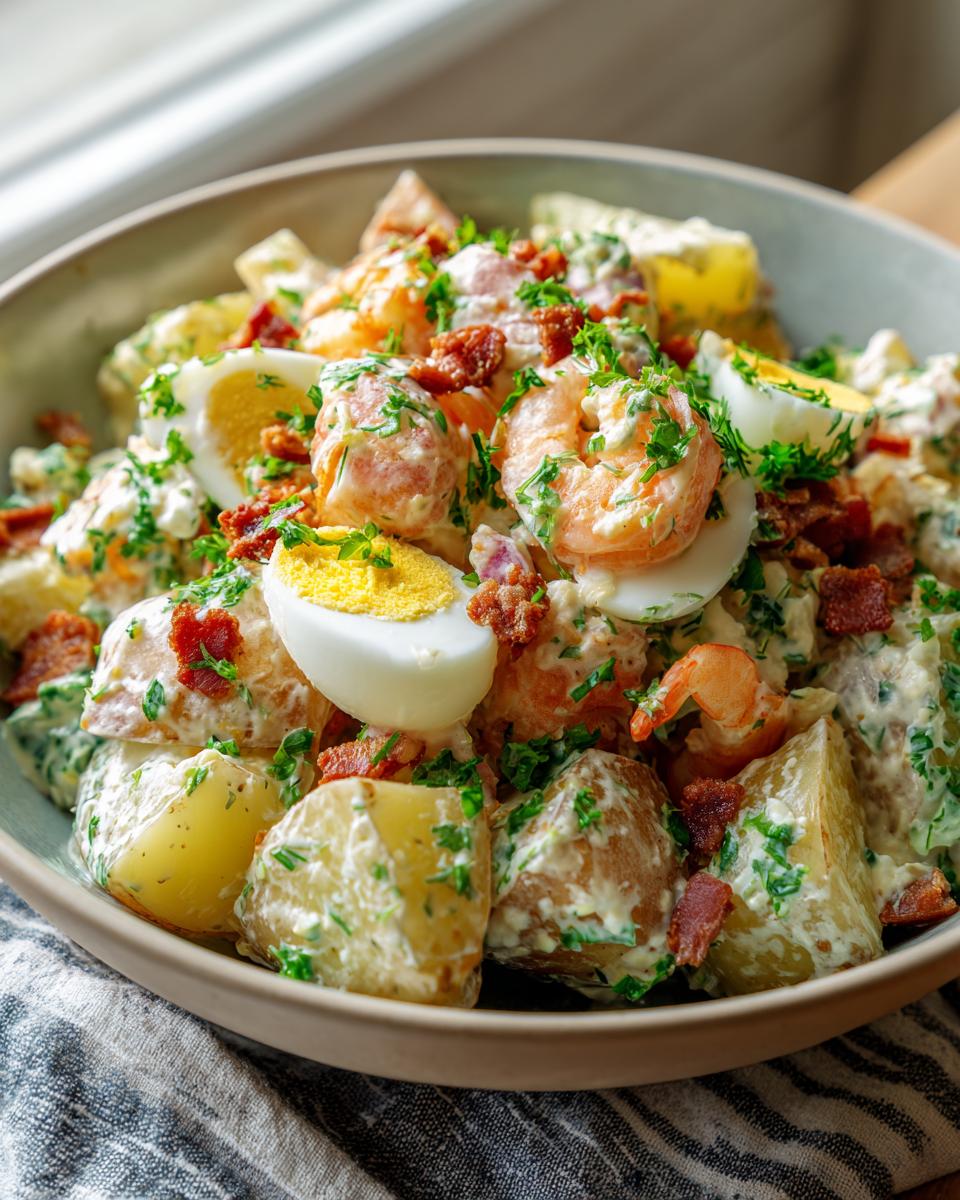 Potato Salad with Shrimp, Hard-Boiled Eggs, and Bacon - detail 1